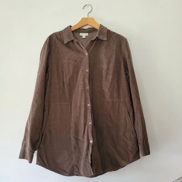 J. Jill 100% Cotton Corduroy Brown Button-Up Shirt Pockets Medium Soft - Picture 1 of 7